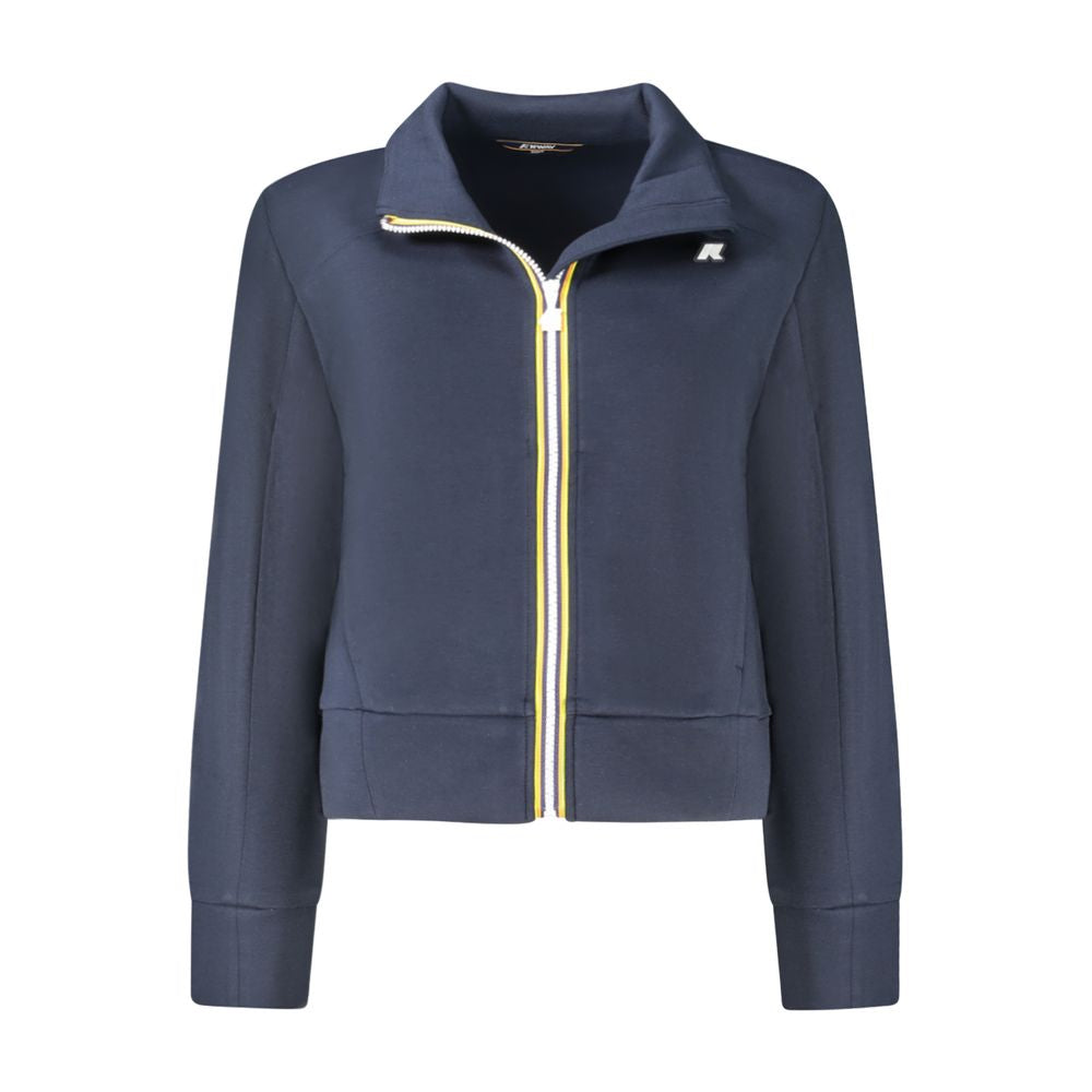 K-WAY Blue Polyester Women Sweater with hood, zip fastening, and pockets, featuring contrasting details and K-WAY logo.