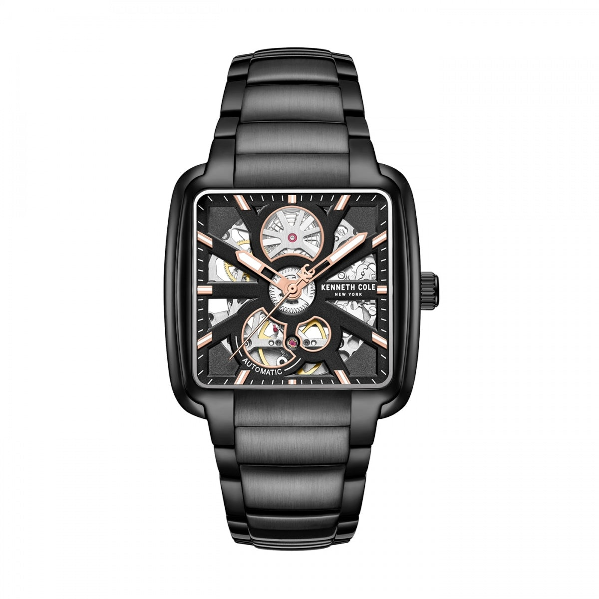 KENNETH COLE WATCHES Mod. KCWGY0080603 in black with elegant square dial and automatic movement.