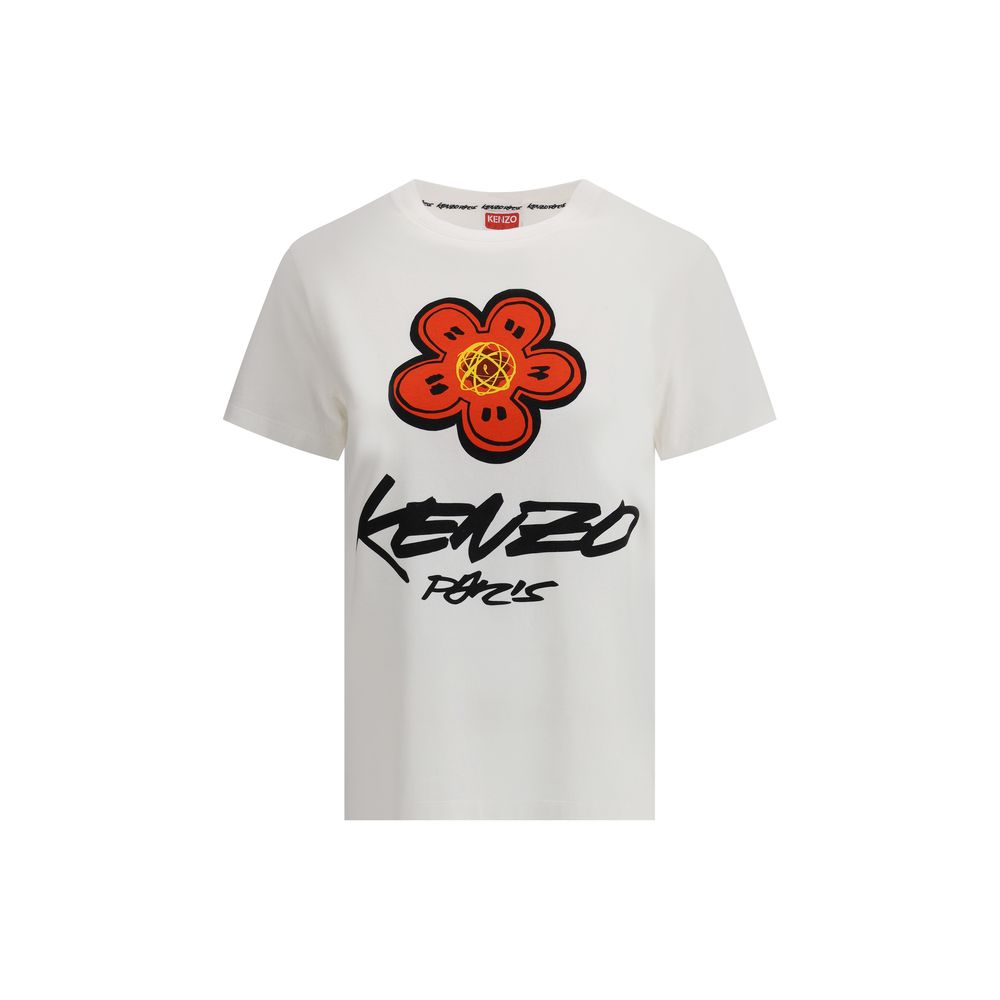 Kenzo Futura T-Shirt with iconic flower print and bold logo, white cotton, regular fit for AW25 season, made in Portugal