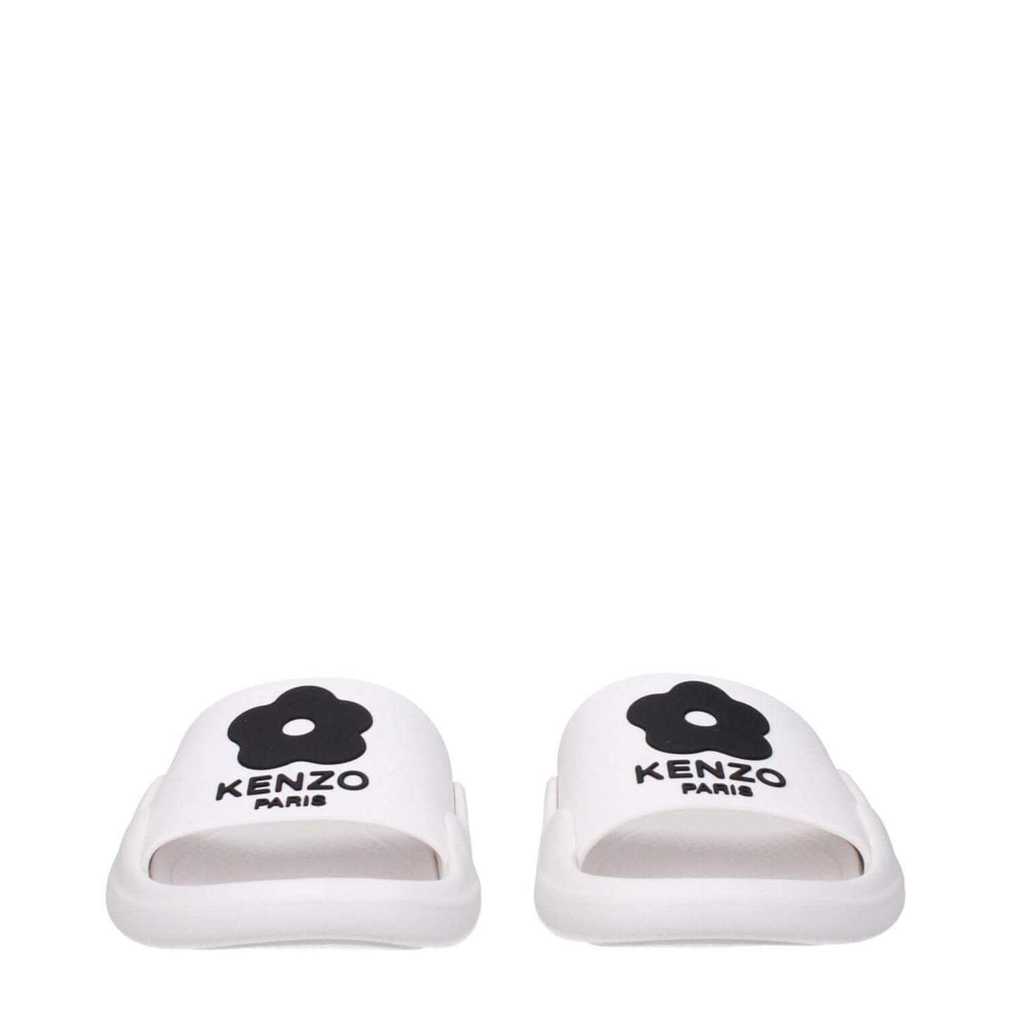 Kenzo White Cotton Slippers with front logo, open-toe design, and rubber sole, style FE52MU110P5102, perfect for casual wear.