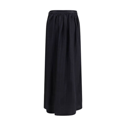 Alt Tag: Kristina Ti Black Fleece Wool Long Skirt with golden buttons, elegant semi-wheeled design, AW25 collection, side closure detail.
