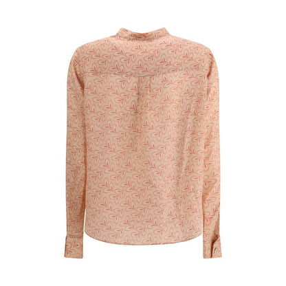 Back view of Kristina Ti Multicolor Silk Pattern Shirt with delicate foliage print and stand-up collar, 100% Silk, AW25 Season.