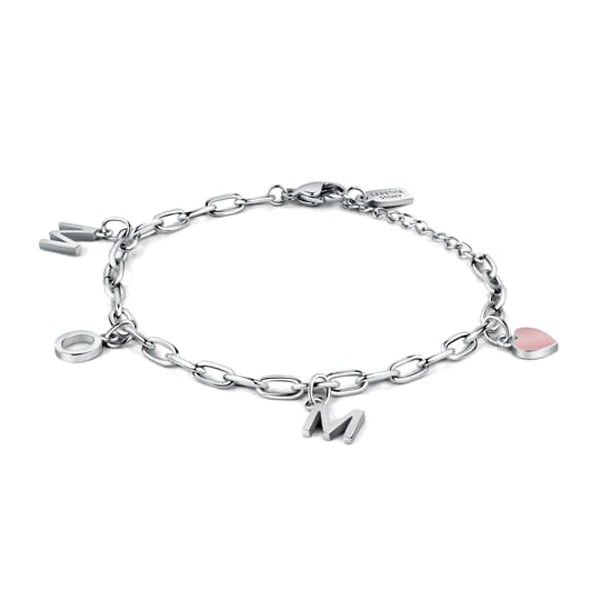 LA PETITE STORY JEWELRY Mod. LPS05ASF56 silver charm bracelet with pink heart and letter charms.