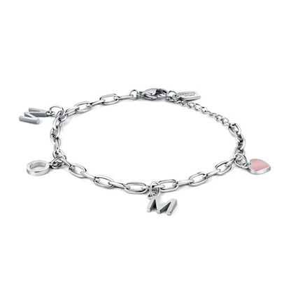 LA PETITE STORY JEWELRY Mod. LPS05ASF56 silver charm bracelet with pink heart and letter charms.