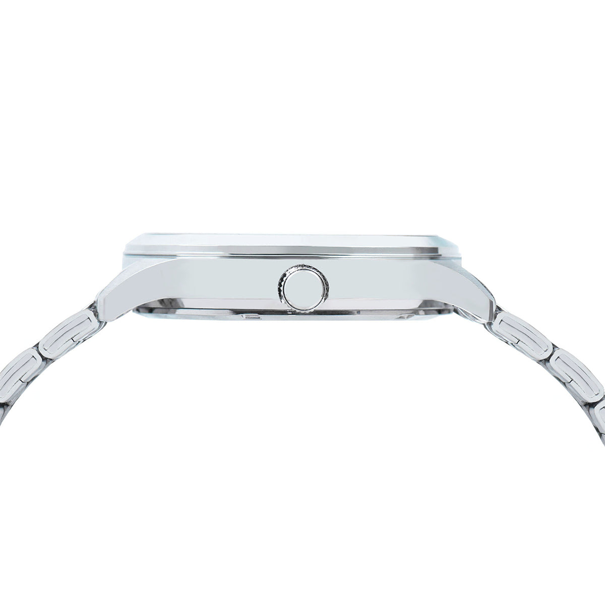 Side view of LORUS WATCHES Mod. R5B05AX9 showcasing sleek design and metallic band.