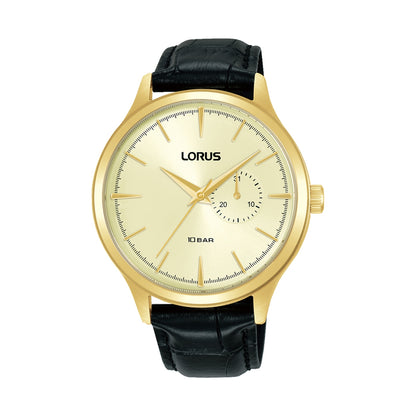 LORUS WATCHES Mod. R5B10AX9 with black leather strap and gold bezel