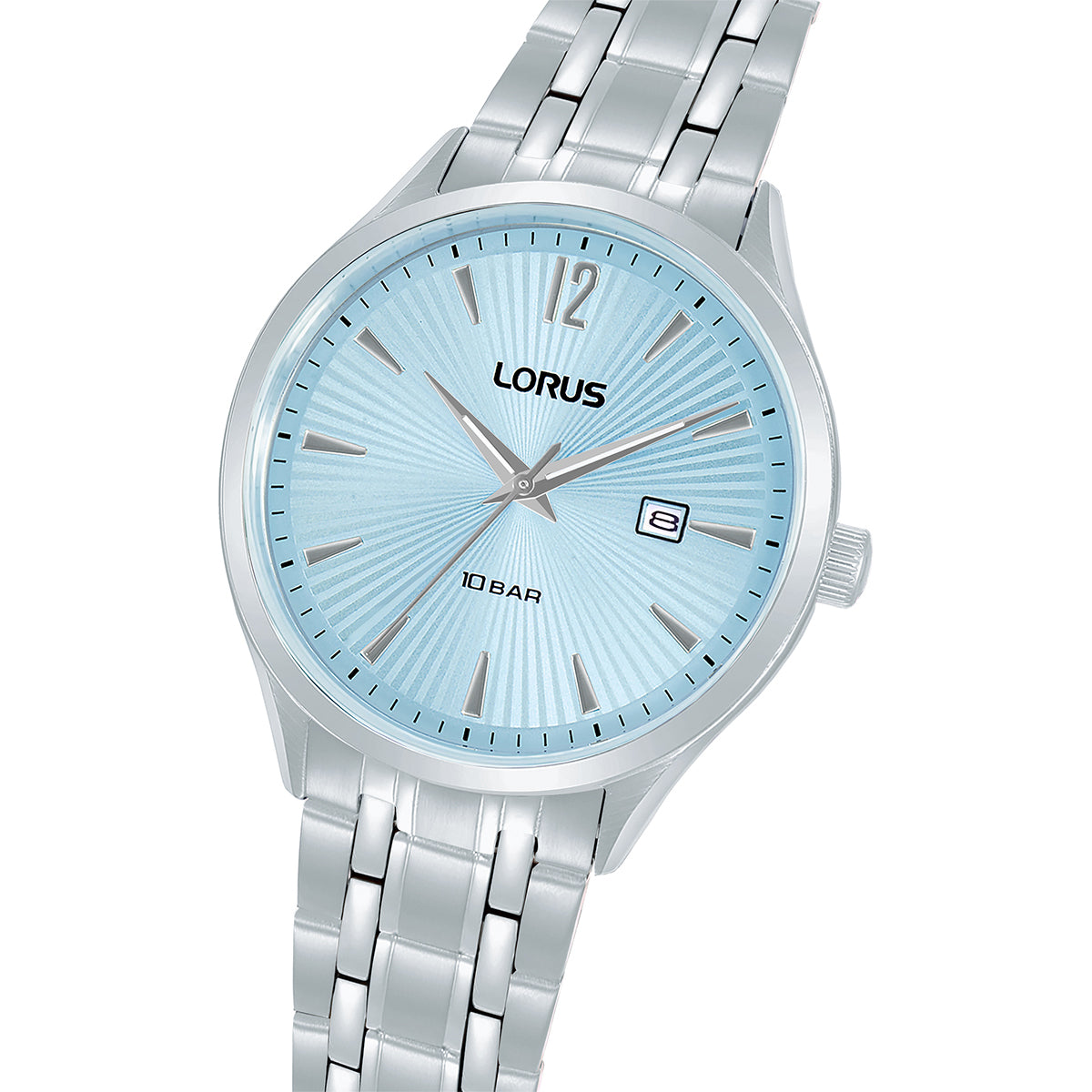 LORUS WATCHES Mod. RH991RX9 with silver band and light blue face, waterproof up to 10 bar, elegant design