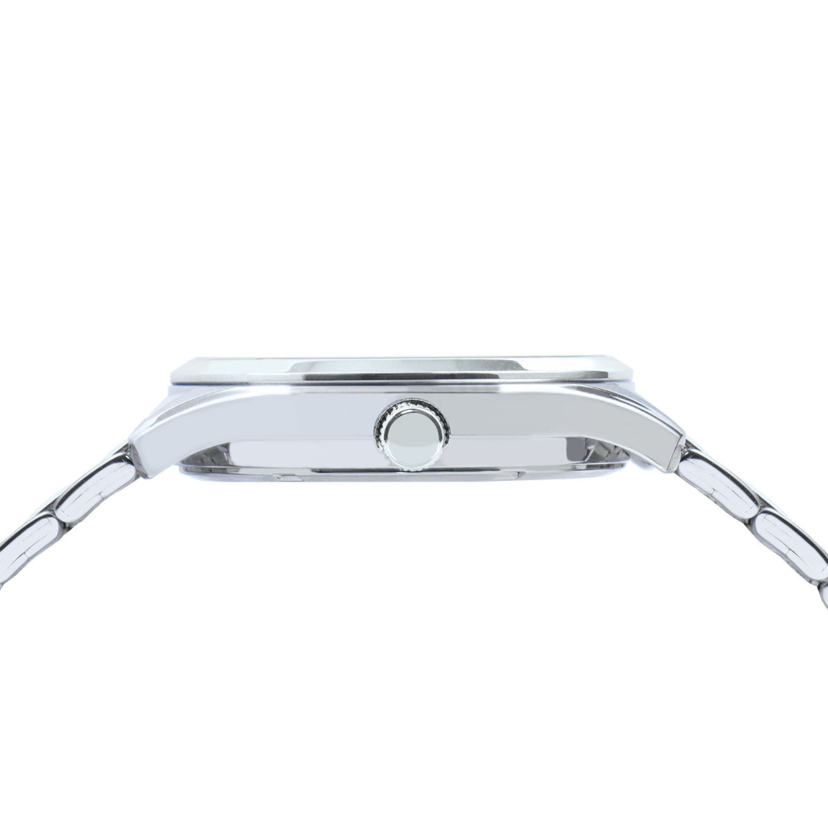 Side view of LORUS WATCHES Mod. RH991RX9 with silver strap and sleek design