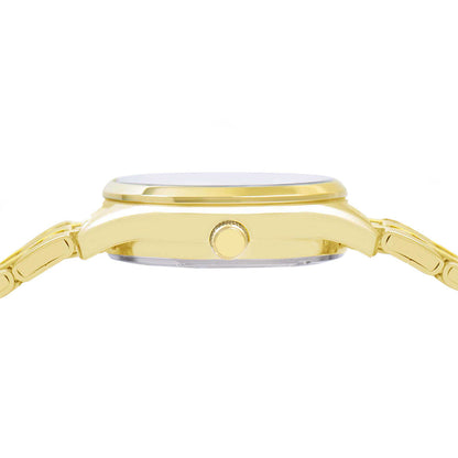 Side view of LORUS WATCHES Mod. RJ204CX9 with a gold stainless steel case and elegant watch face.