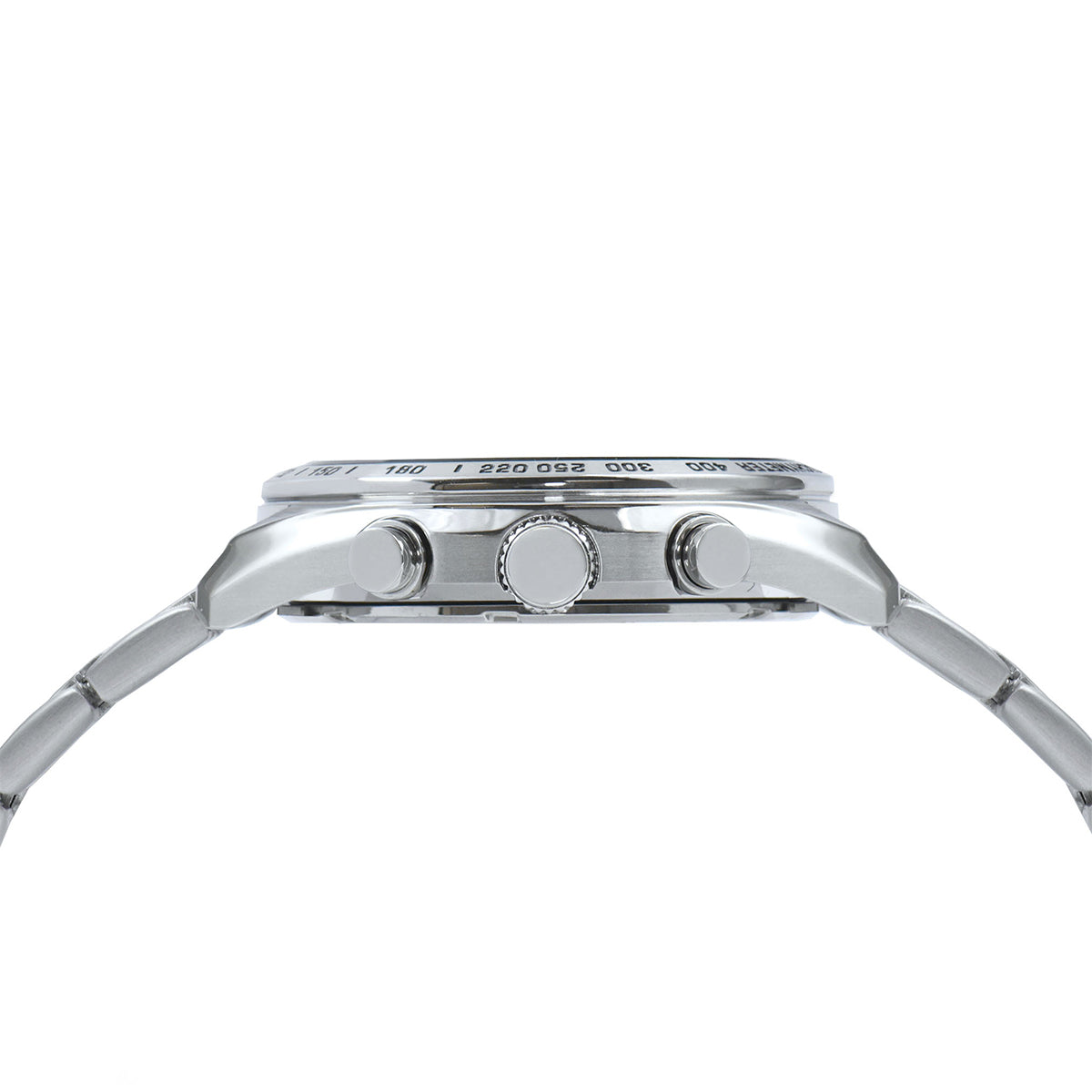 Side view of LORUS WATCHES Mod. RM399JX9 showcasing its sleek stainless steel design.