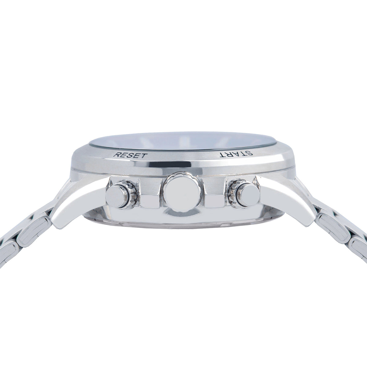 Side view of LORUS WATCHES Mod. RW667AX9 showcasing buttons and steel strap.