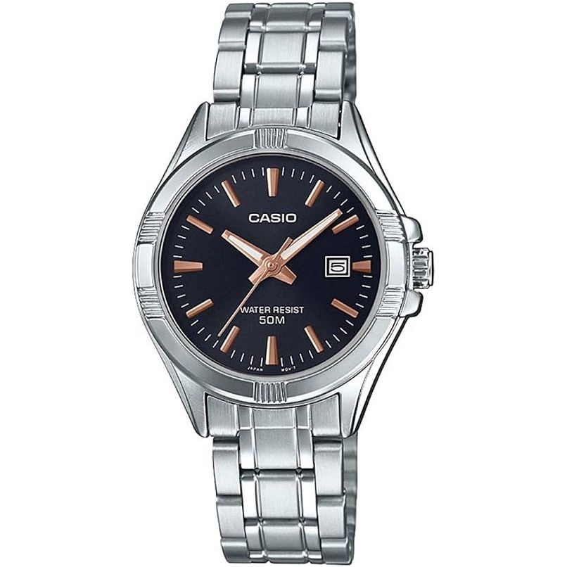 CASIO COLLECTION Mod. LADY DATE - BLACK. BRONZE INDEXES LTP-1308D-1A2VDF