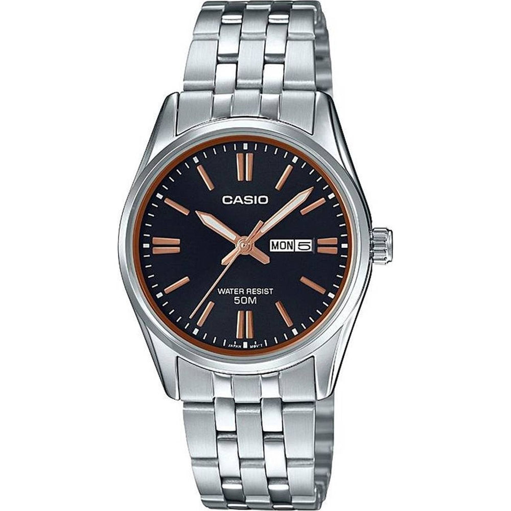 CASIO COLLECTION Mod. LADY DAY & DATE - BLACK. BRONZE INDEXES LTP-1335D-1A2VDF