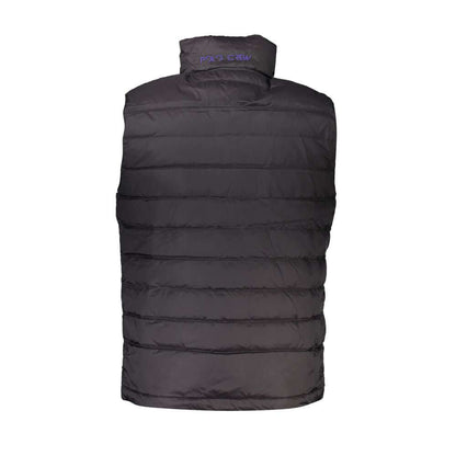 Back view of La Martina Black Polyamide Men's Jacket showcasing sleek design and embroidery, perfect for transitional weather.