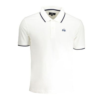 La Martina White Cotton Men Polo Shirt with iconic embroidery and contrasting details, regular fit, perfect for stylish, comfortable daywear.