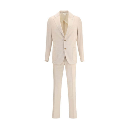 Lardini Beige Cotton Two-Piece Suit with notch lapel blazer and straight-leg trousers in corduroy, ideal for a refined autumn winter look.