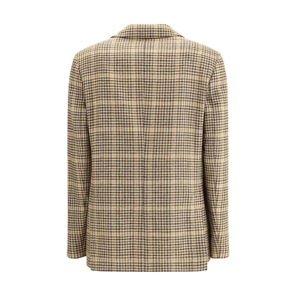 Back view of Lardini Beige Wool Blazer with houndstooth pattern, showcasing classic design and unlined construction, perfect for AW25 season.