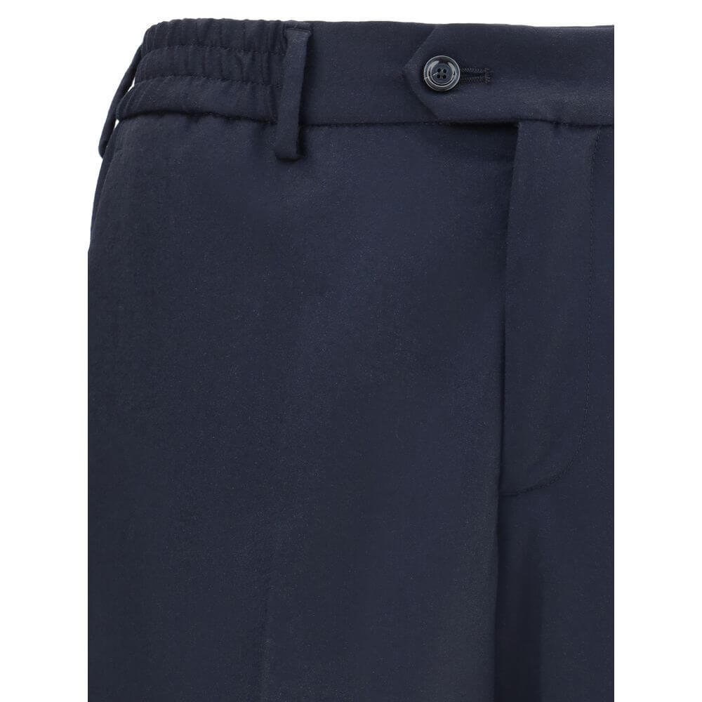 Close-up of Lardini Blue Fleece Wool Chino Pants showcasing elastic waistband and button closure.