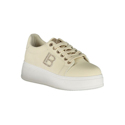 Laura Biagiotti Beige Polyester Women Sneaker with rhinestone details and supportive wedge, offering style and comfort.
