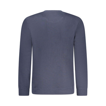 Back view of Lee Blue Cotton Men Sweater showcasing long sleeves and crew neckline.