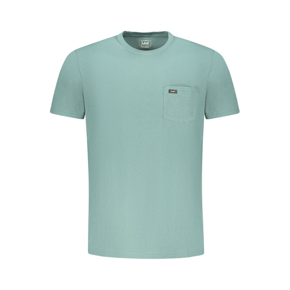Lee Green Cotton Men T-Shirt with pocket detail, crew neck, and subtle logo enhancing casual style.