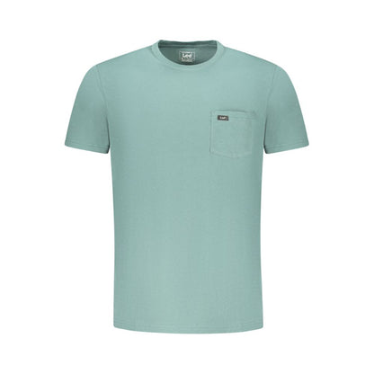 Lee Green Cotton Men T-Shirt with pocket detail, crew neck, and subtle logo enhancing casual style.
