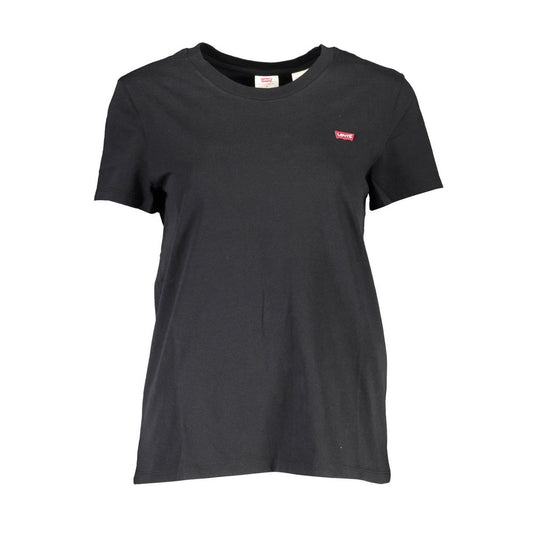 Levi's Black Cotton Women T-Shirt with round neck and short sleeves, showcasing Levi's logo on front, perfect for casual chic outfits.