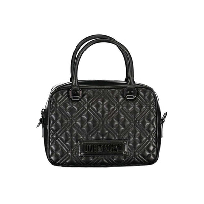 Love Moschino Black Polyethylene Handbag with adjustable strap and logo, featuring 2 handles, internal pockets, and zip closure.