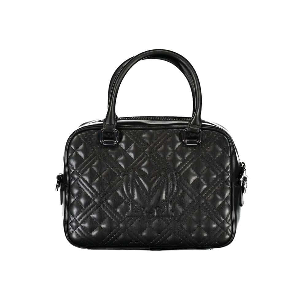 Love Moschino Black Polyethylene Handbag with handles and removable shoulder strap, featuring contrast details and zip closure.