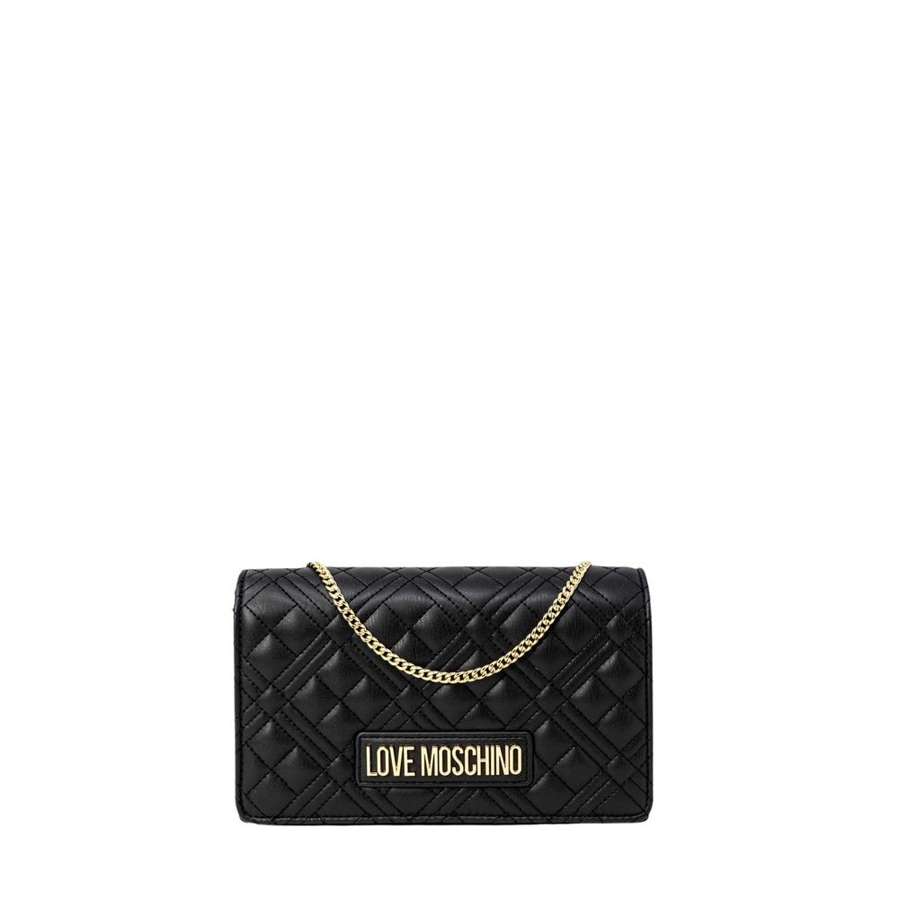 Love Moschino Black Polyethylene Handbag with quilted design and golden chain for elegant and versatile styling.