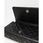 Open view of Love Moschino Black Polyethylene Handbag with quilted design and golden chain detail, showcasing high-quality polyurethane material.