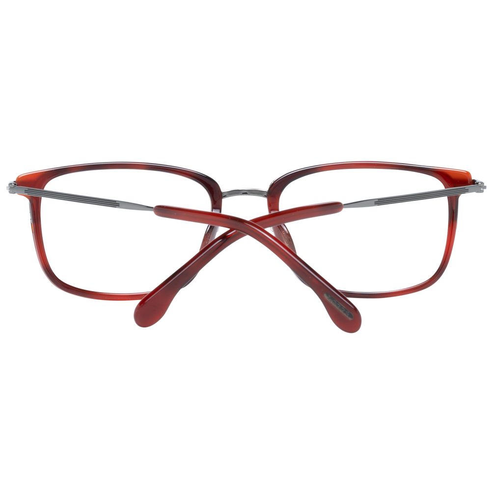 Lozza Red Men Glasses Frame, full-rim plastic rectangle, 54-19-140 size, demo lenses, red color, includes branded case, no spring hinge