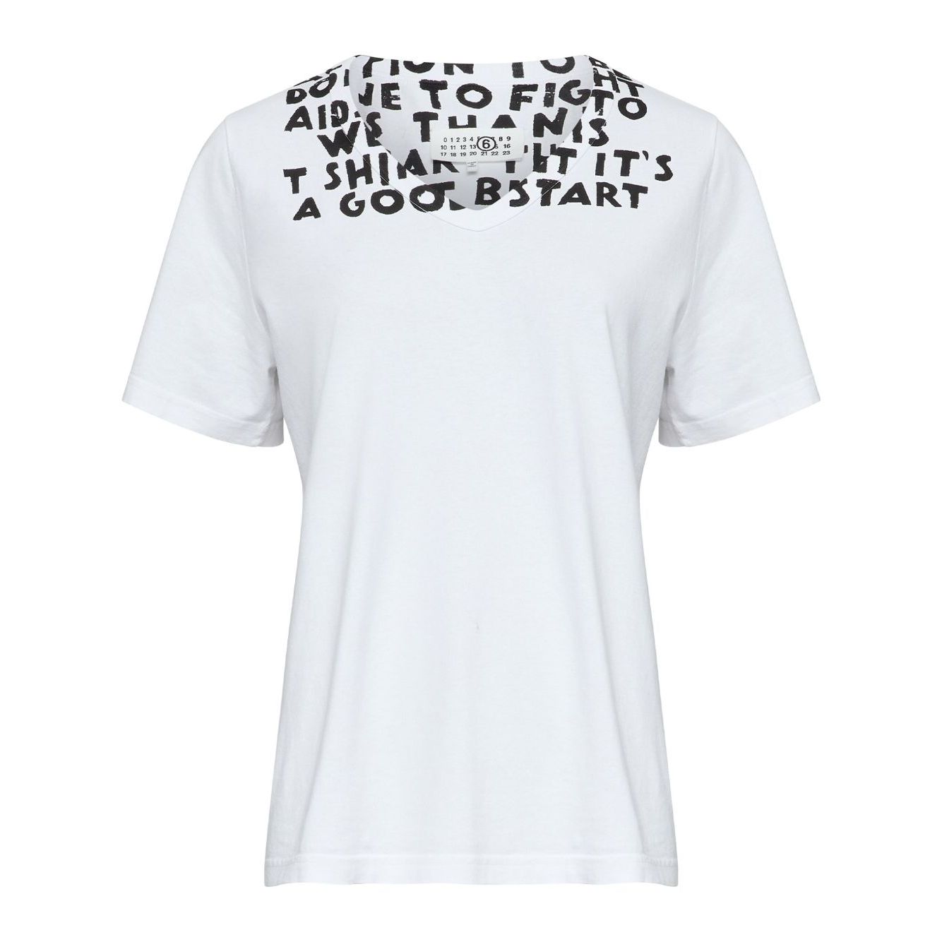 MM6 Maison Margiela T-shirts and Polos White with stamp-effect graphic print, rear print, short sleeves, V-neck, printed cotton, true to size fit.