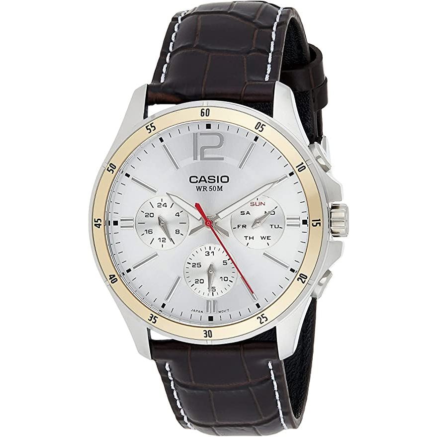 CASIO COLLECTION Mod. MULTIFUNCTION CALENDAR. LEATHER - SILVER MTP-1374L-7AVDF