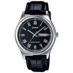 CASIO COLLECTION Mod. DAY DATE. ROMAN INDEXES. LEATHER - BLACK MTP-V006L-1BUDF