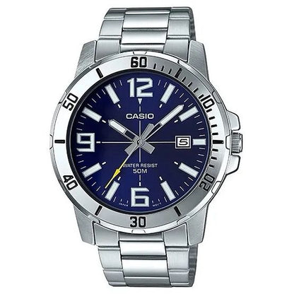 CASIO SPORT COLLECTION Mod. DIVER 50M - BLUE wristwatch with metal case and SS bracelet, 5 ATM water resistance, quartz movement.