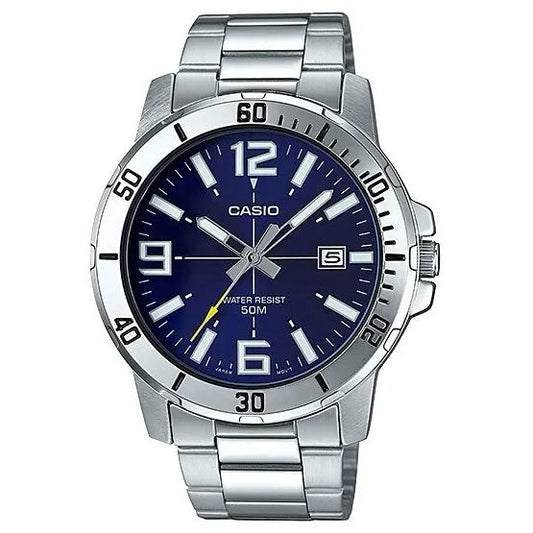 CASIO SPORT COLLECTION Mod. DIVER 50M - BLUE wristwatch with metal case and SS bracelet, 5 ATM water resistance, quartz movement.