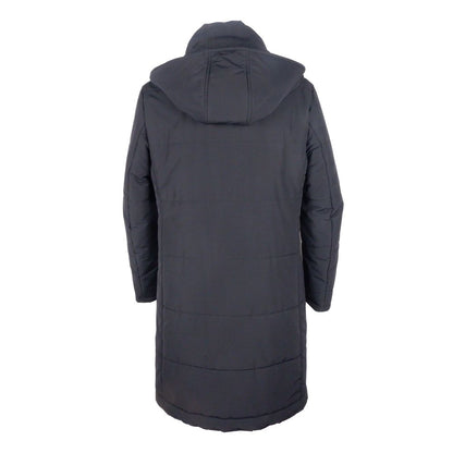 Back view of Made in Italy Black Wool Men's Raincoat with hood for classic style and weather resistance.