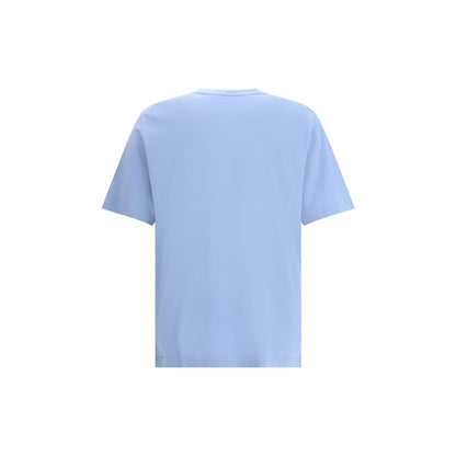 Back view of Maison Kitsuné Light Blue Cotton T-Shirt featuring short sleeves and ribbed crew neck.