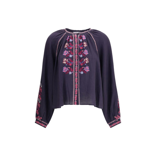 Marant Etoile Blue Cotton Blouse with embroidered details and raglan sleeves for a boho-chic look
