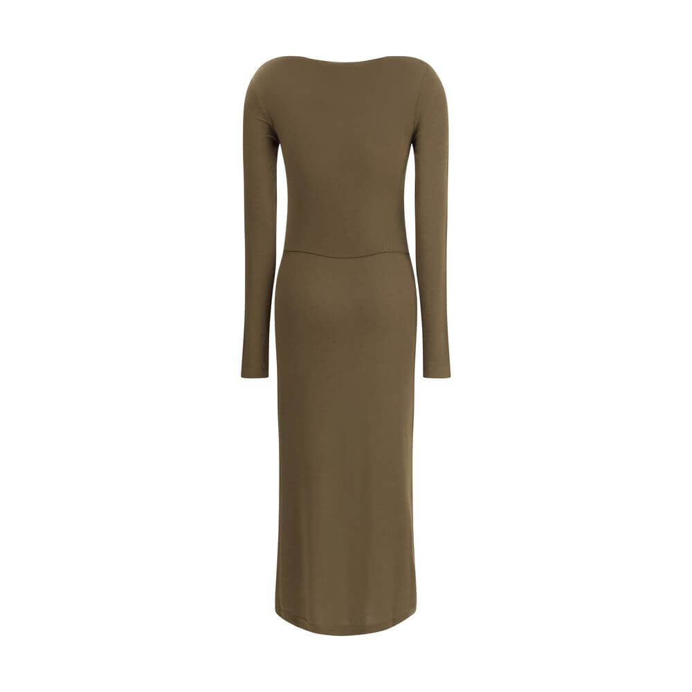 Marant Etoile Green Modal Casual Dress with elegant long sleeves and flattering fit, featuring a round neckline and front slit.
