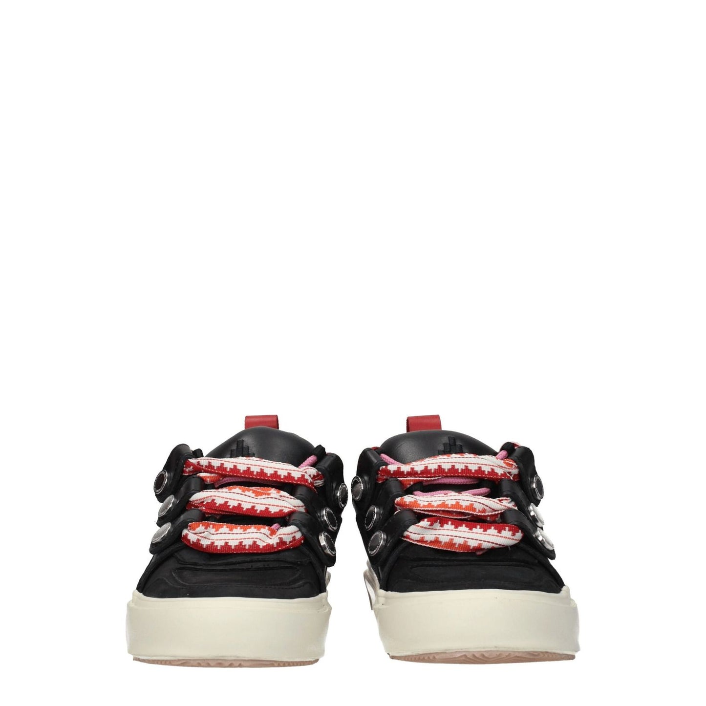 Marcelo Burlon Black Leather Low Top Sneakers with red accents, vintage effect, lace-up closure, and rubber sole.