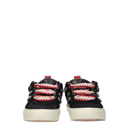 Marcelo Burlon Black Leather Low Top Sneakers with red accents, vintage effect, lace-up closure, and rubber sole.