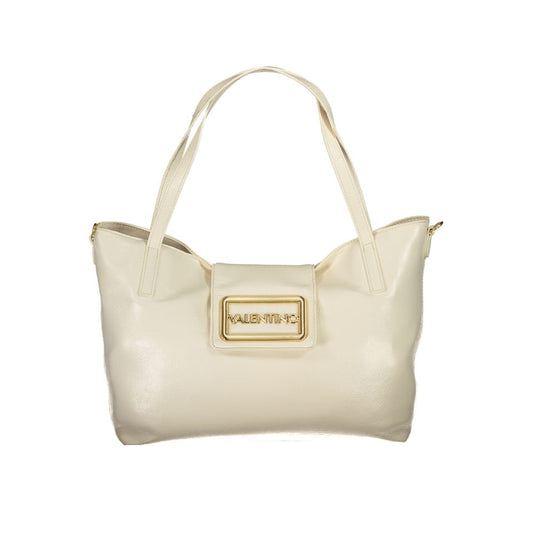 Mario Valentino Beige Polyethylene Women Handbag with dual shoulder handles and detachable strap