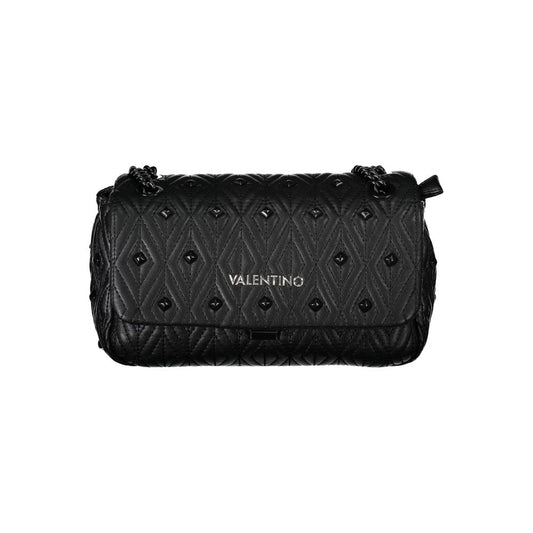Mario Valentino Black Polyester Handbag with chain shoulder strap, 2 internal pockets, contrasting details, zip and clip closure.