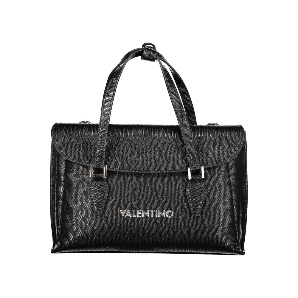 Mario Valentino Black Polyethylene Handbag with handles, shoulder strap, external pocket, snap closure, and logo