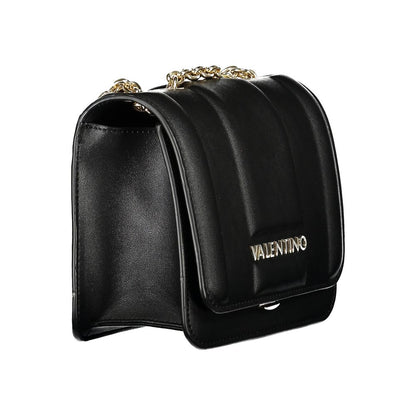 Mario Valentino Black Polyethylene Women Handbag with gold chain and Valentino logo, chic and functional accessory, elegant design.