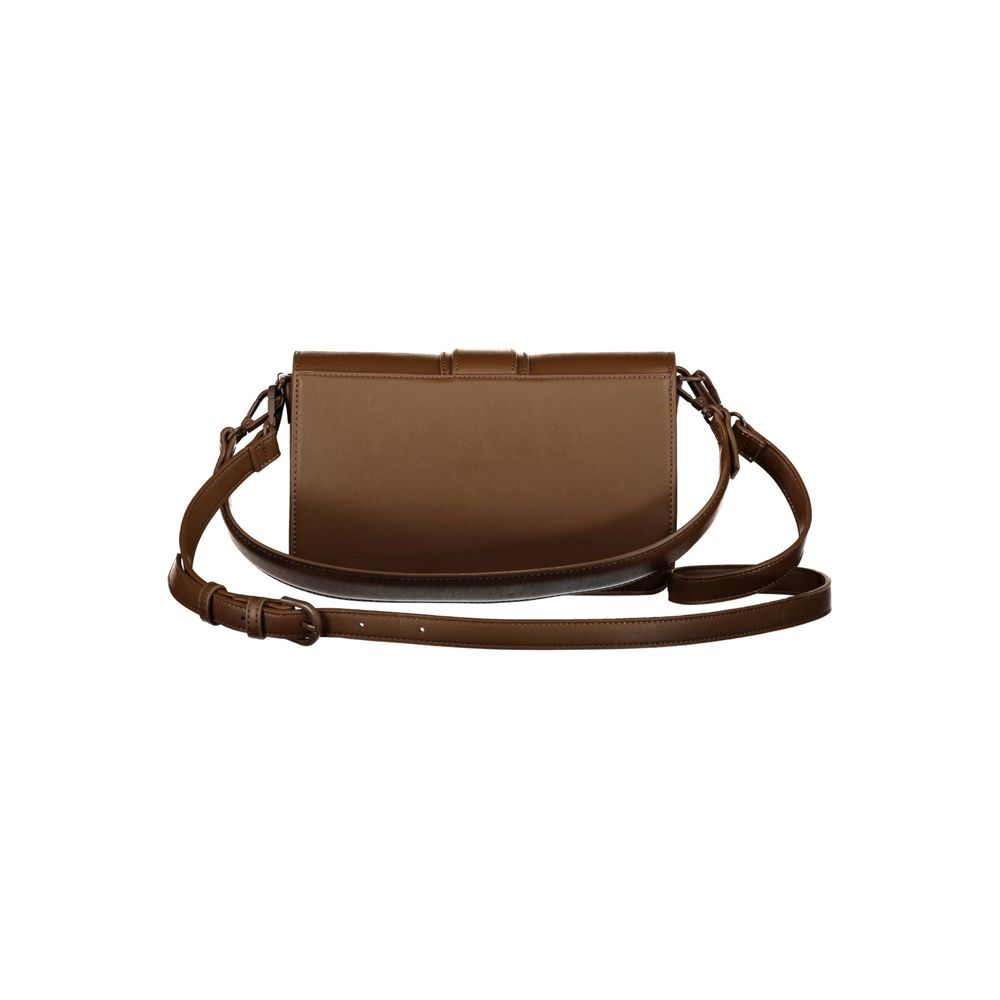 Mario Valentino Brown Polyethylene Women Handbag with adjustable strap and detachable shoulder handle.