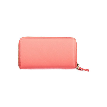 Mario Valentino Pink Polyethylene Wallet with zip closure, double compartments, coin purse, and card spaces.
