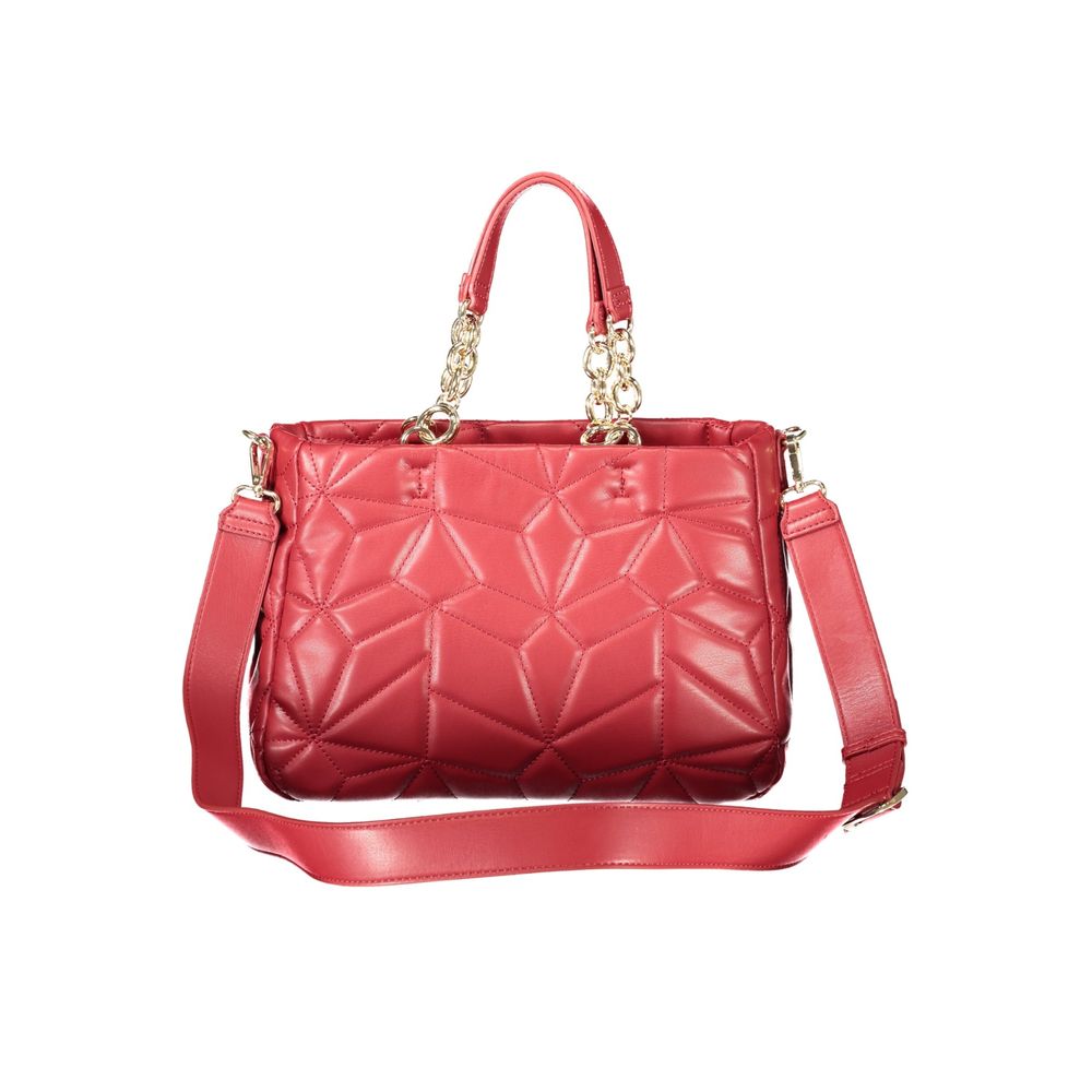 Mario Valentino Red Polyethylene Women Handbag with chain handles and adjustable strap on display.